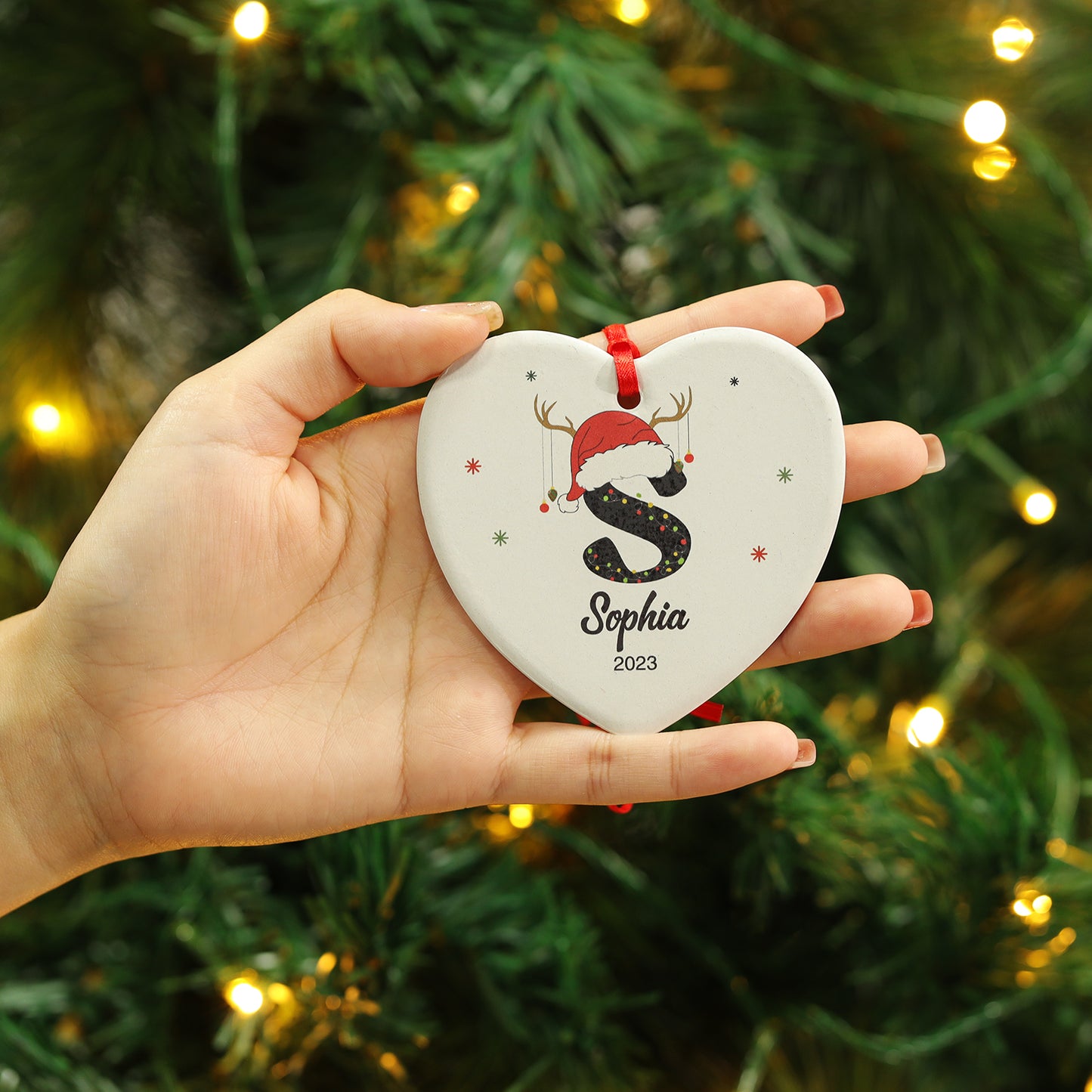 Custom Name Christmas Heart Ornament