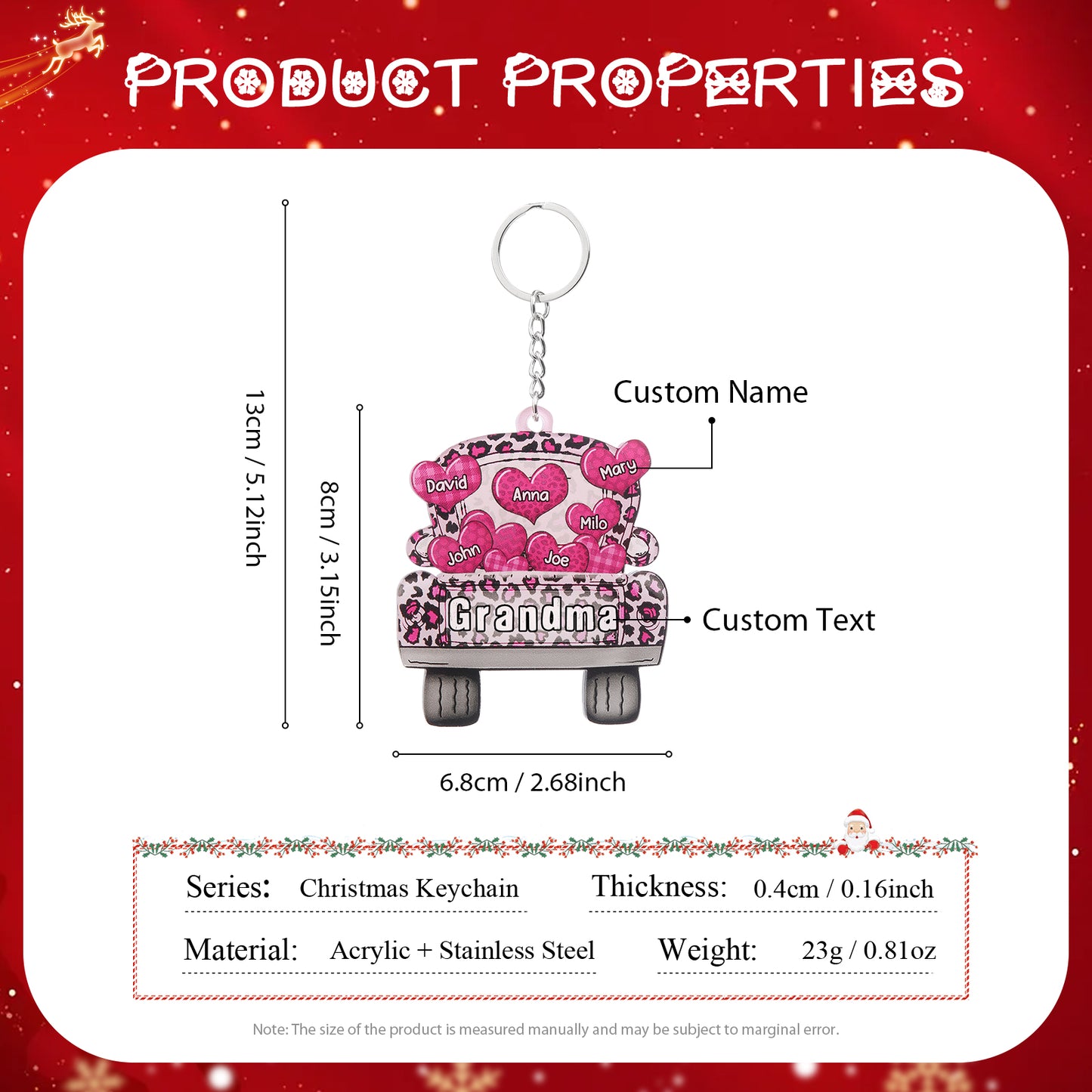 Christmas Decoration Custom Name Car Heart Keychain