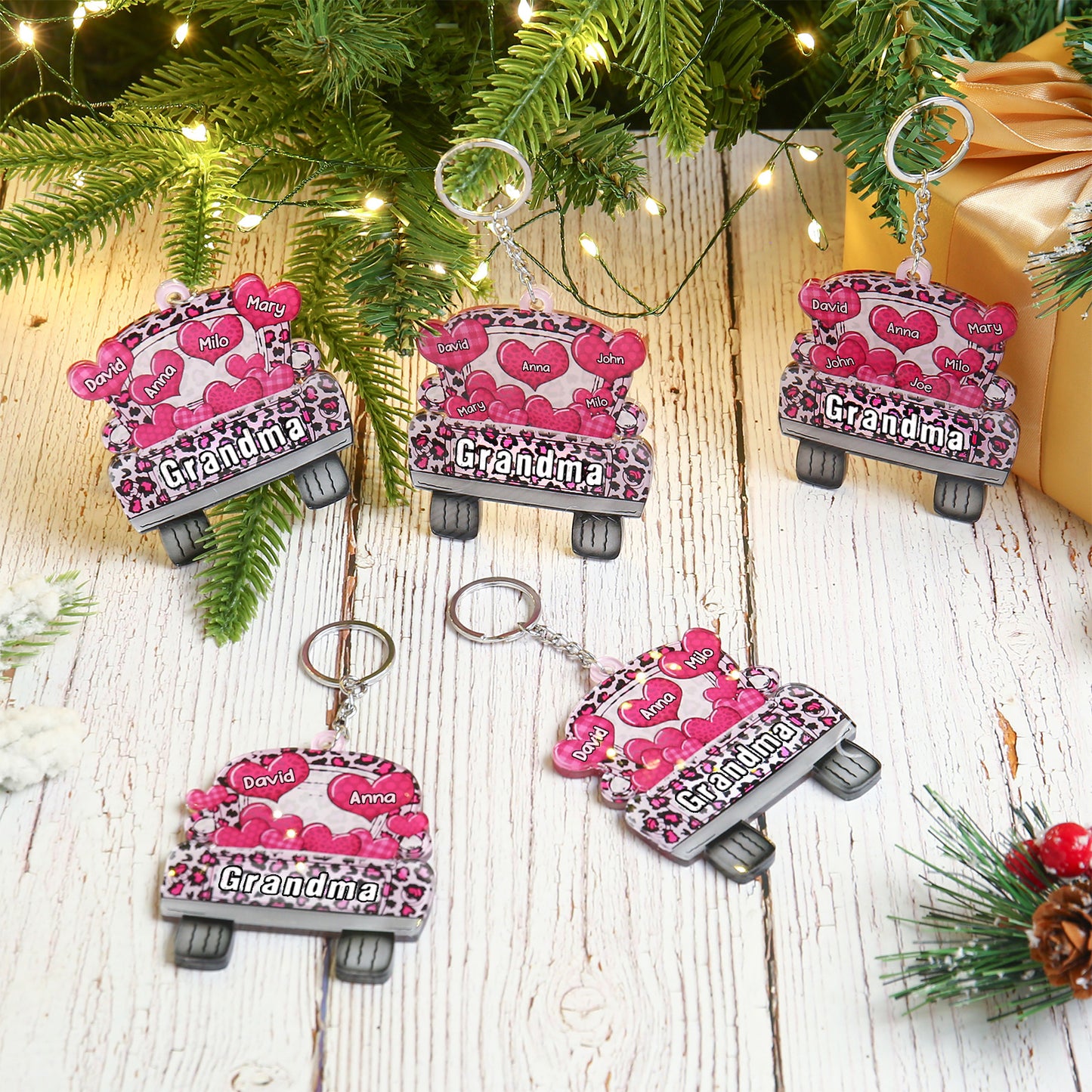 Christmas Decoration Custom Name Car Heart Keychain