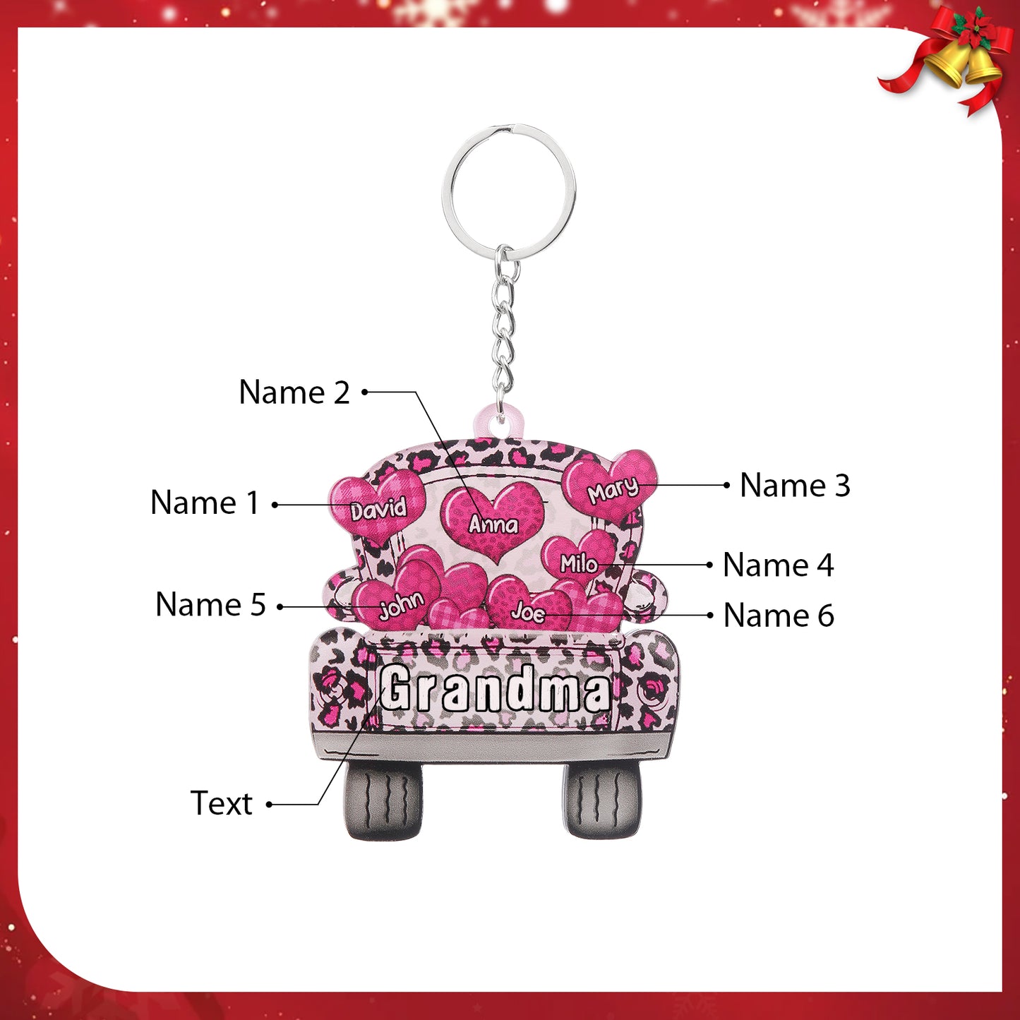 Christmas Decoration Custom Name Car Heart Keychain