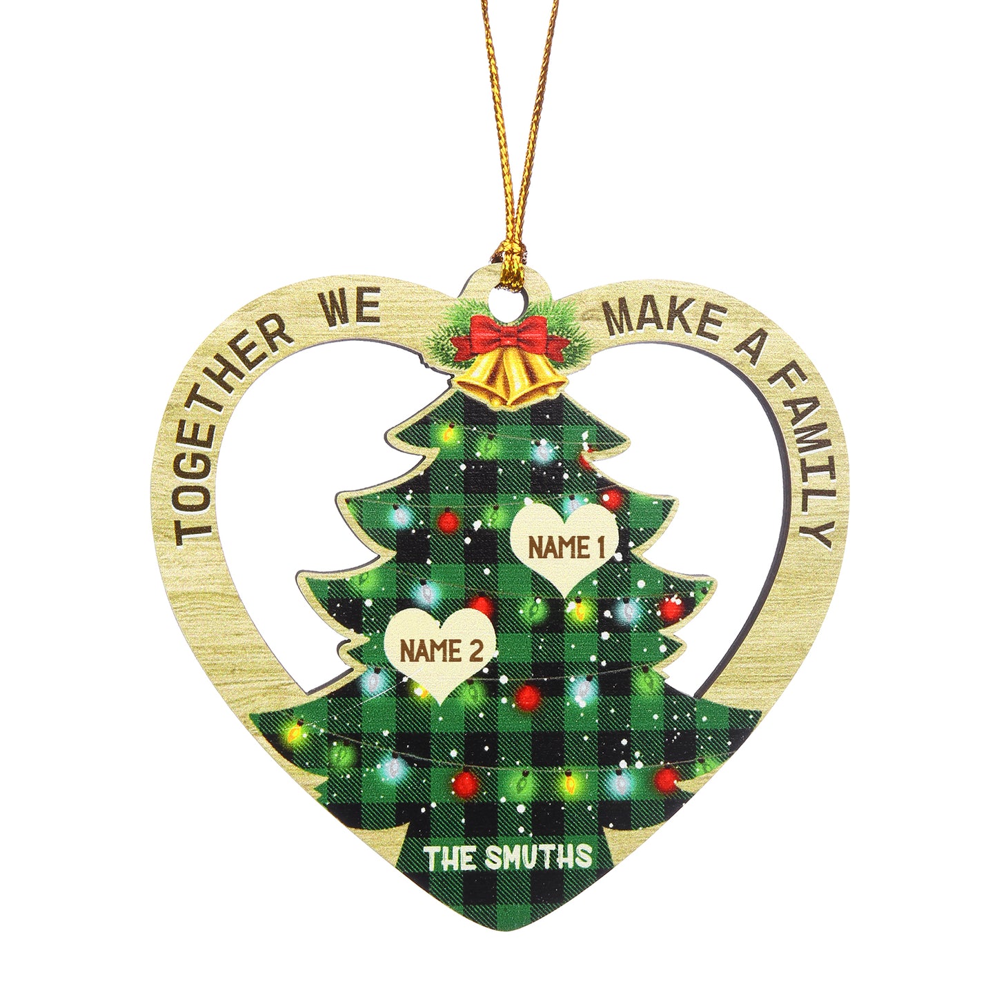 Custom Name Christmas Heart Ornament with Christmas Tree