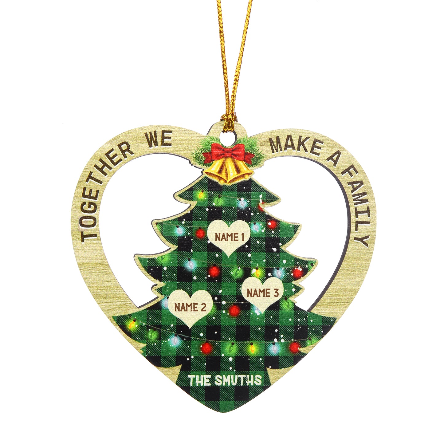 Custom Name Christmas Heart Ornament with Christmas Tree