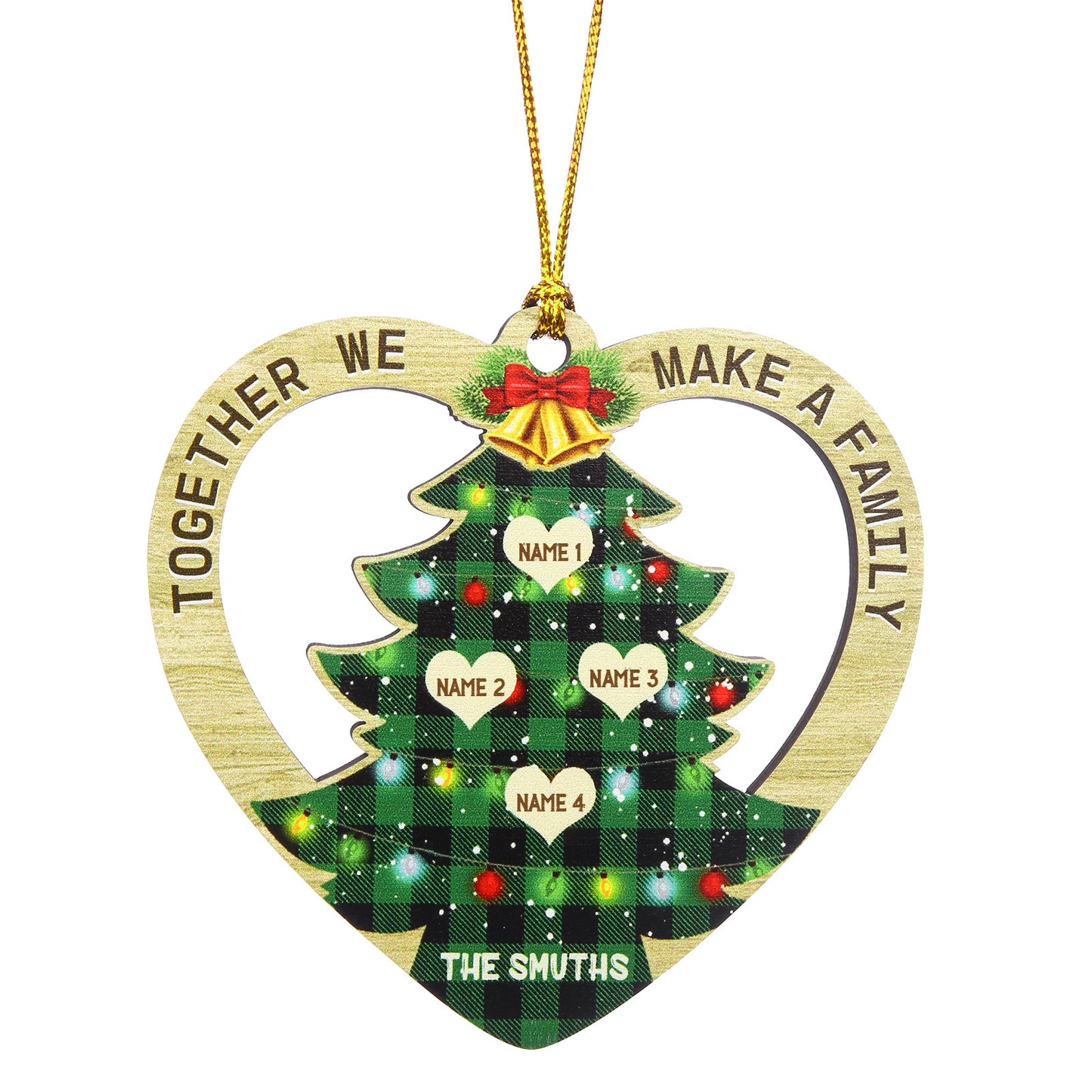 Custom Name Christmas Heart Ornament with Christmas Tree