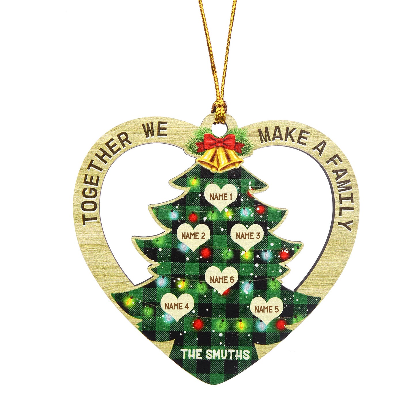 Custom Name Christmas Heart Ornament with Christmas Tree