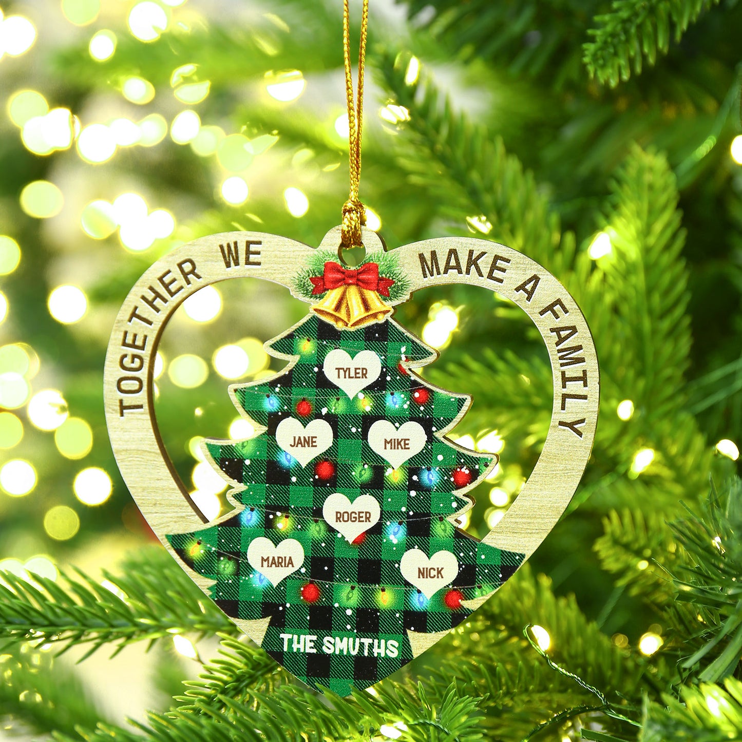 Custom Name Christmas Heart Ornament with Christmas Tree