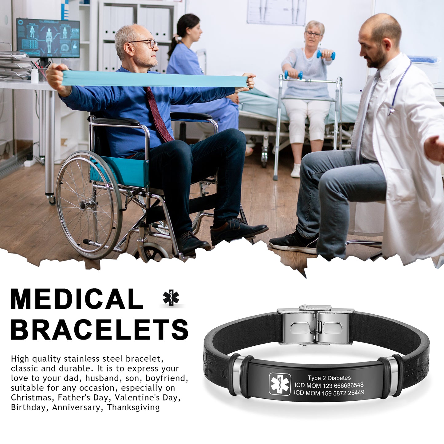 Custom Men Medical Bracelet