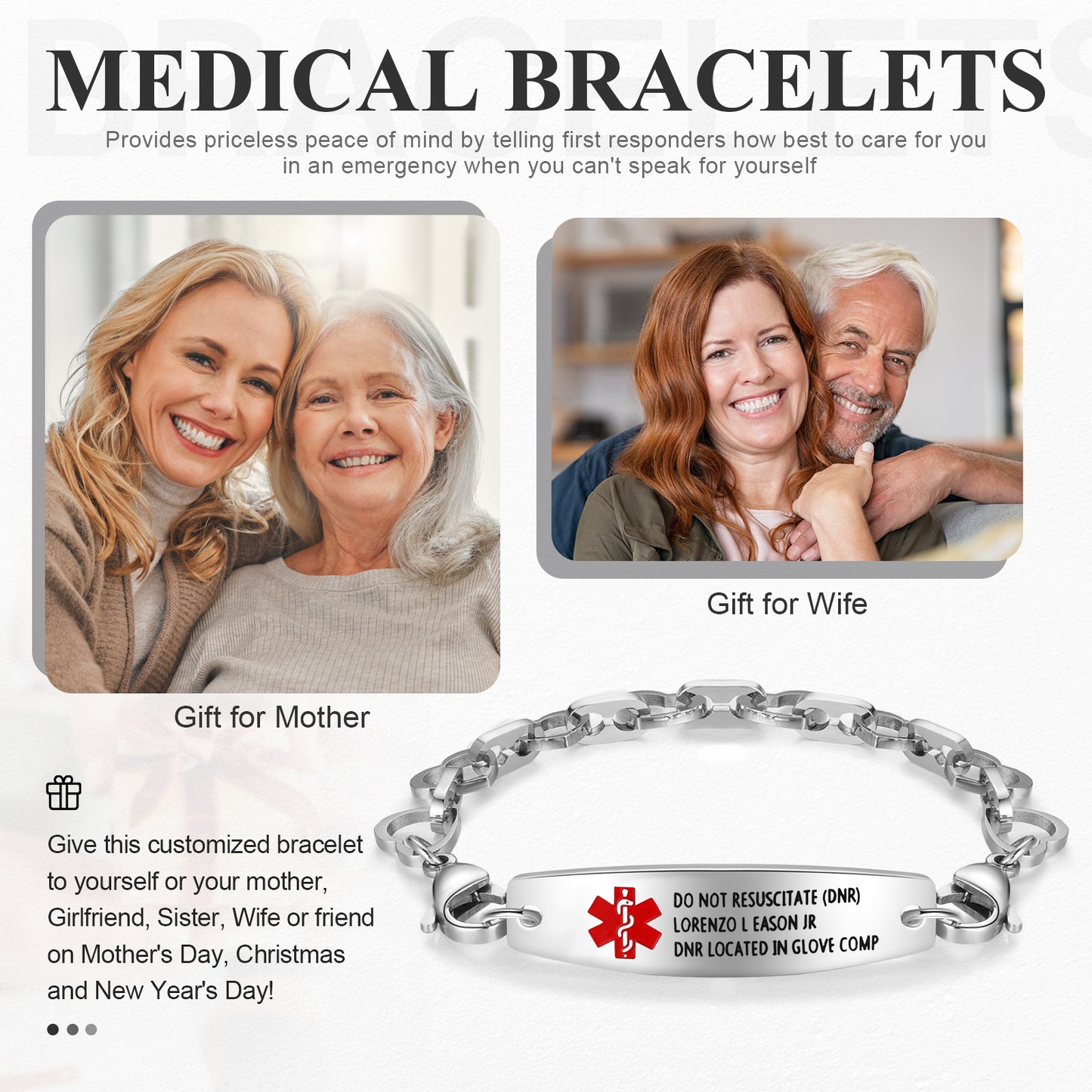 Custom Stainless Steel Medical Women Bracelet