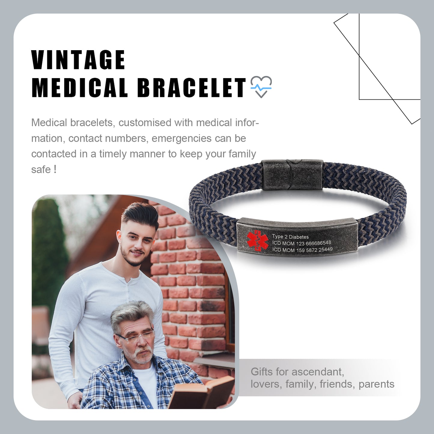 Custom Men Medical Retro Bracelet