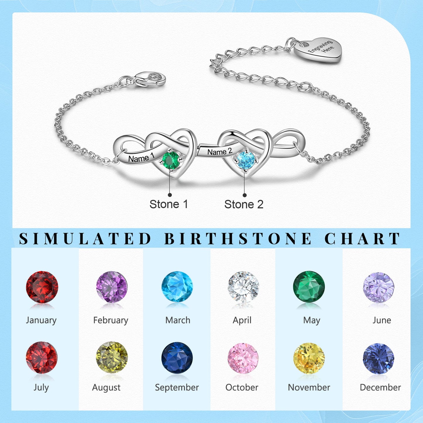 Custom Birthstone Heart Bracelet