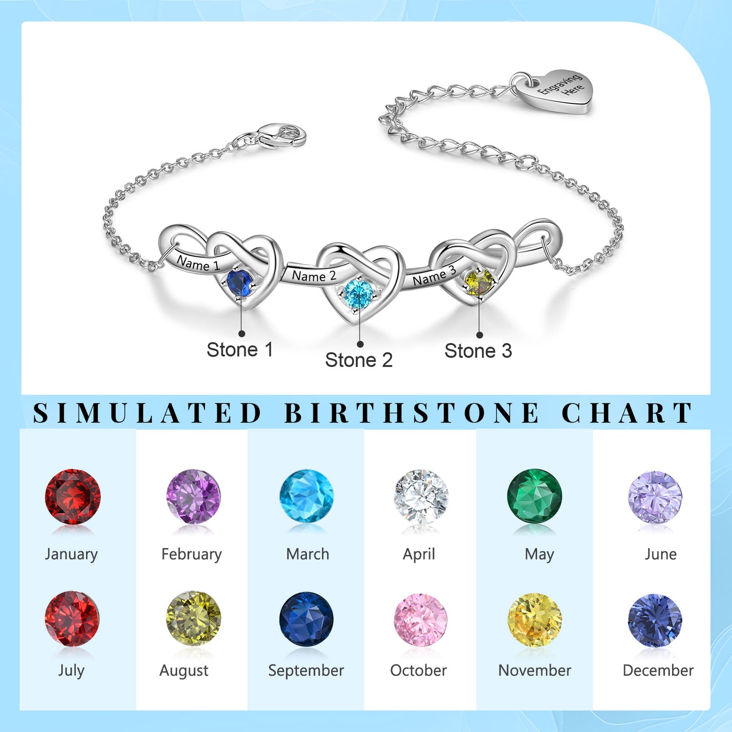 Custom Birthstone Heart Bracelet