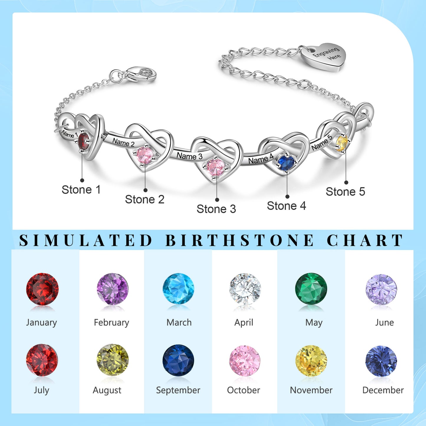 Custom Birthstone Heart Bracelet