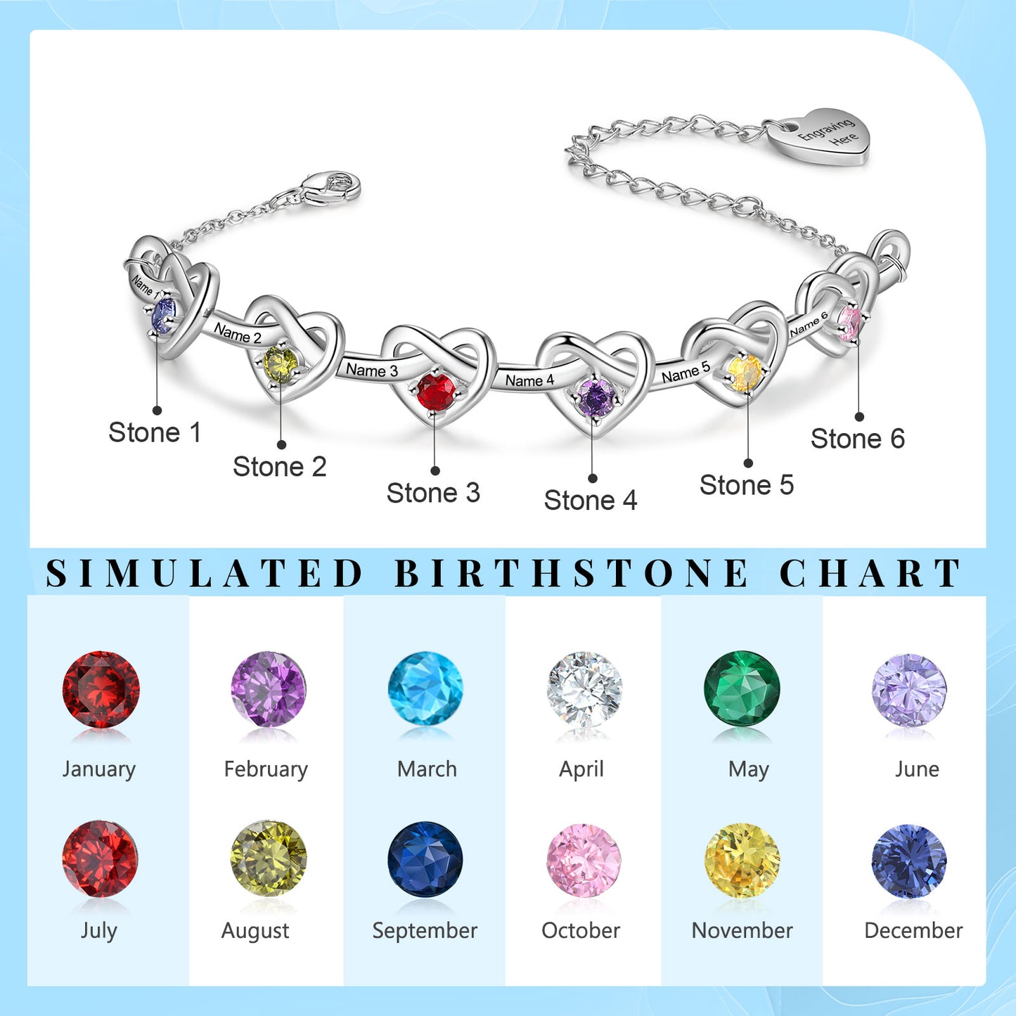 Custom Birthstone Heart Bracelet