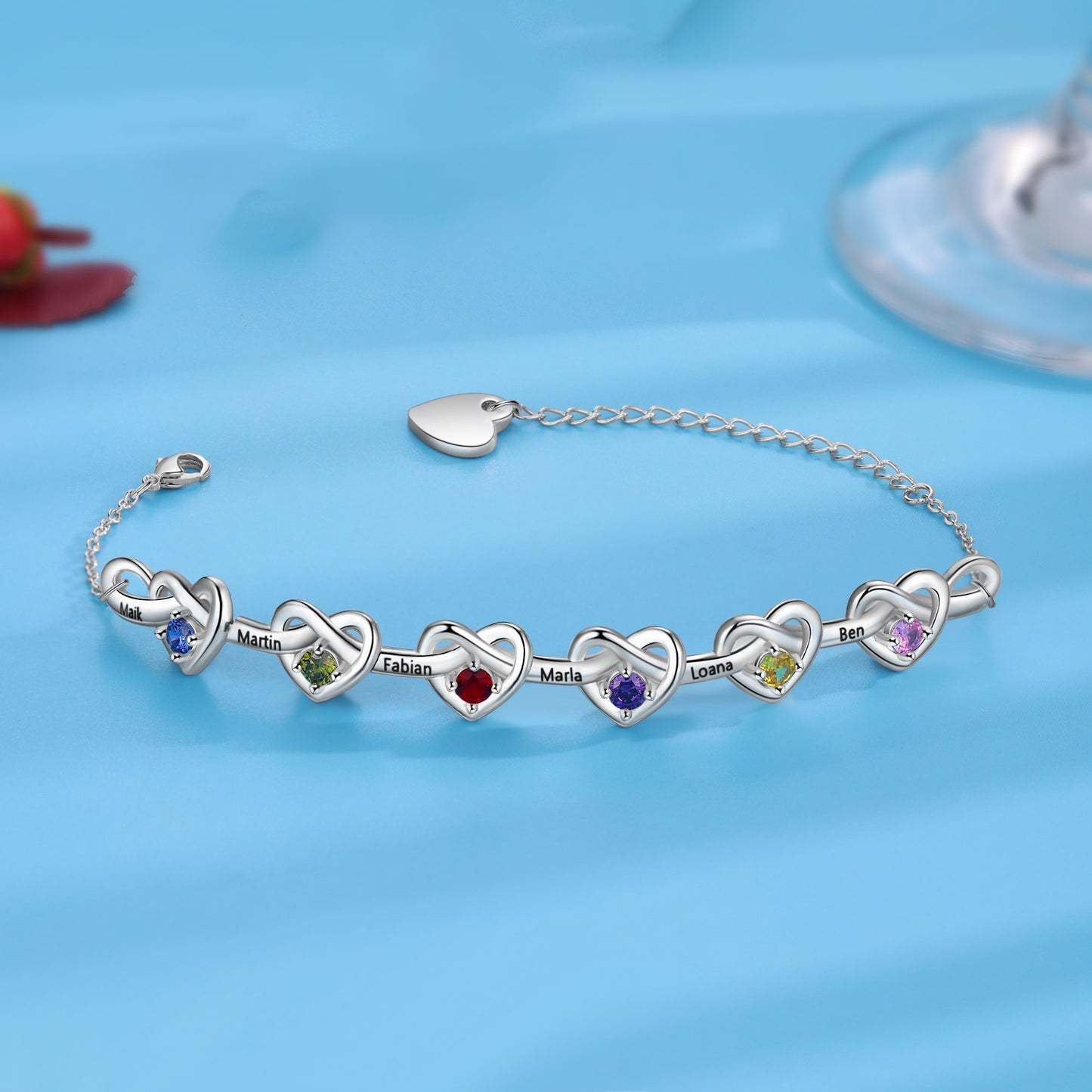 Custom Birthstone Heart Bracelet