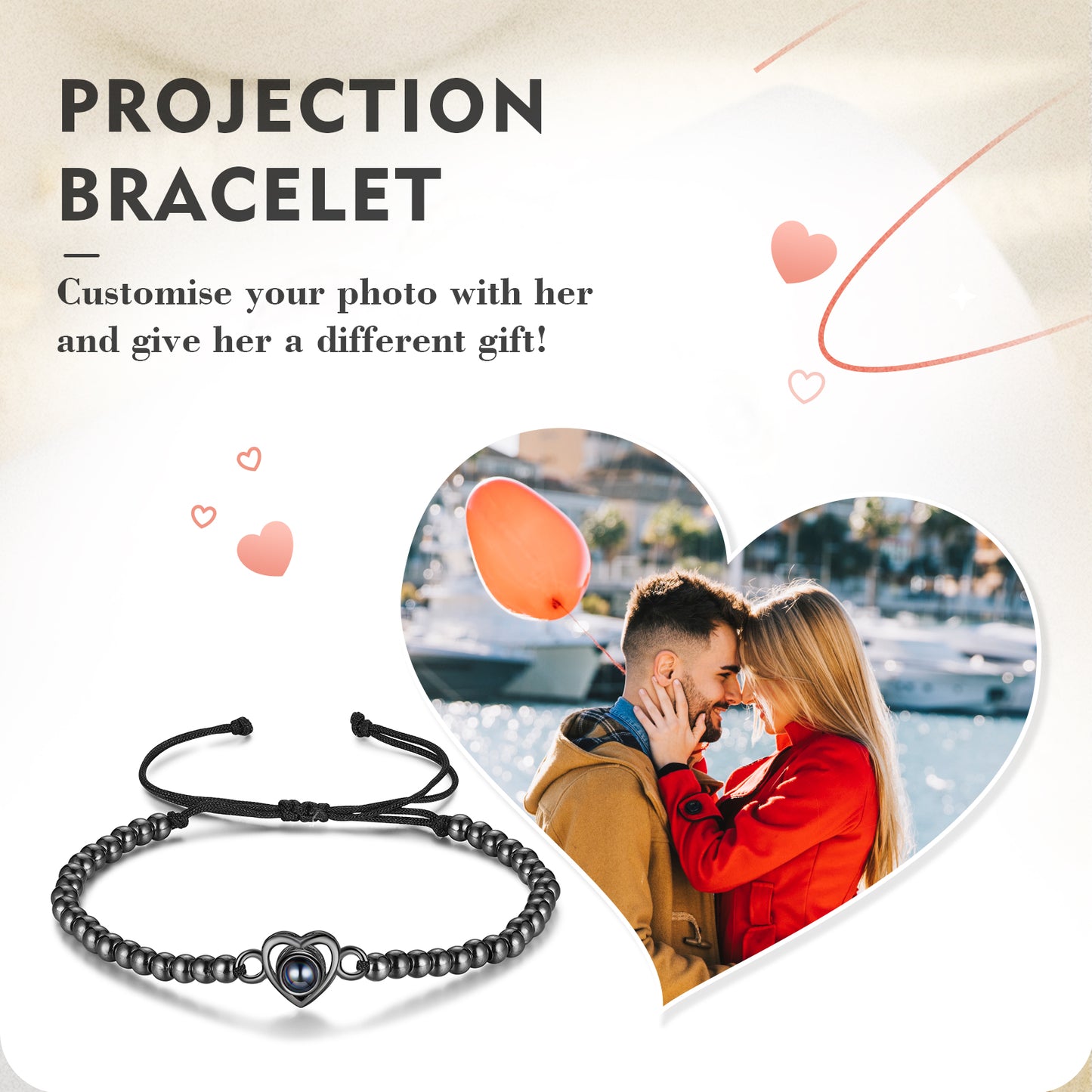 Custom Projection Heart Shaped Bracelet