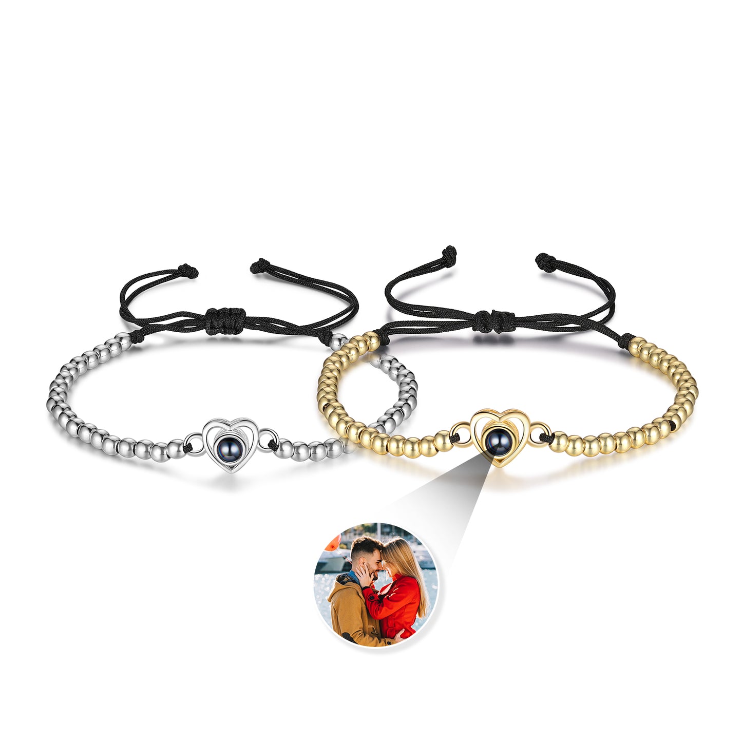 Custom Projection Heart Shaped Couple Bracelet