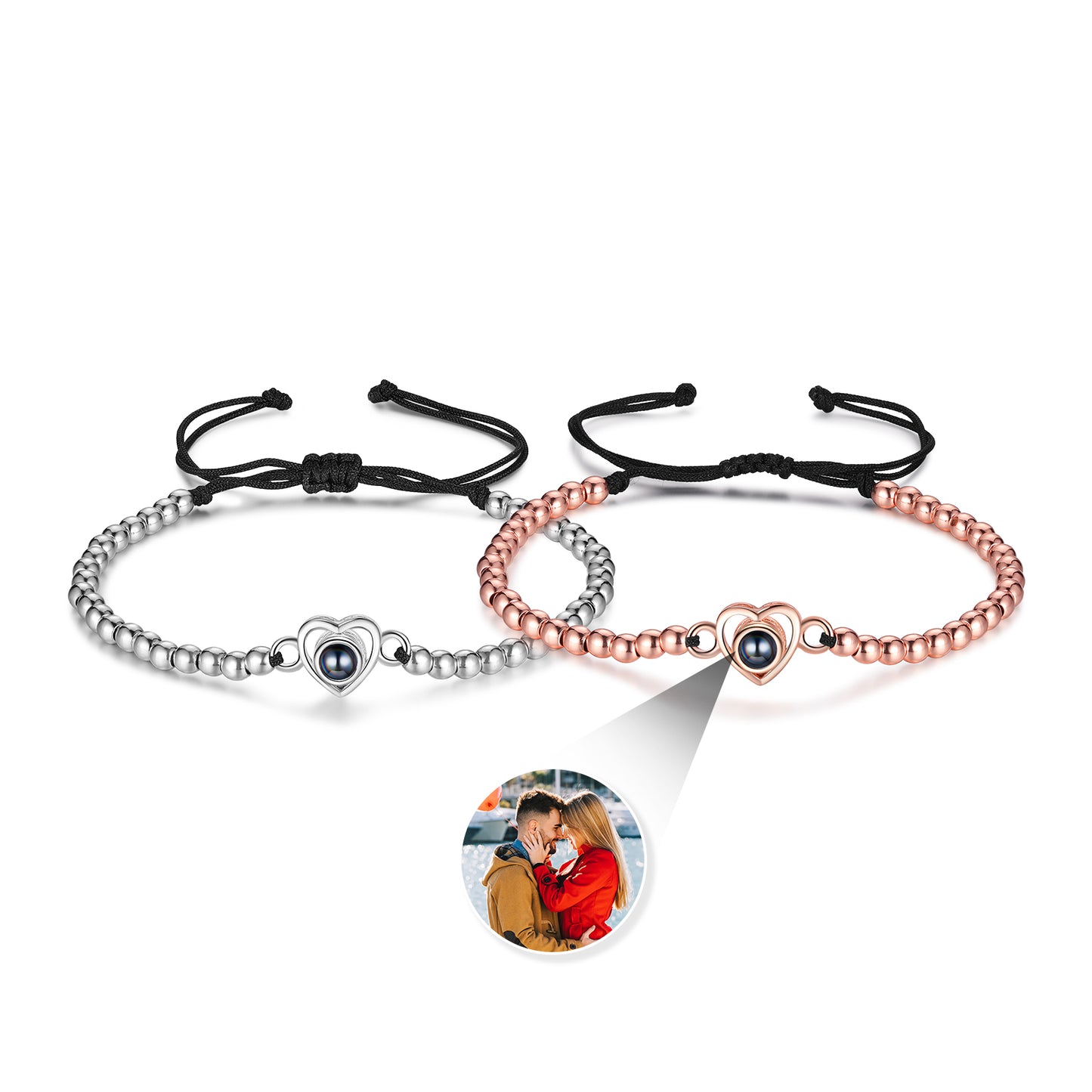 Custom Projection Heart Shaped Couple Bracelet