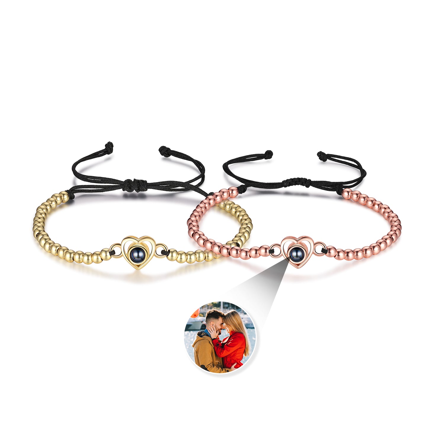 Custom Projection Heart Shaped Couple Bracelet