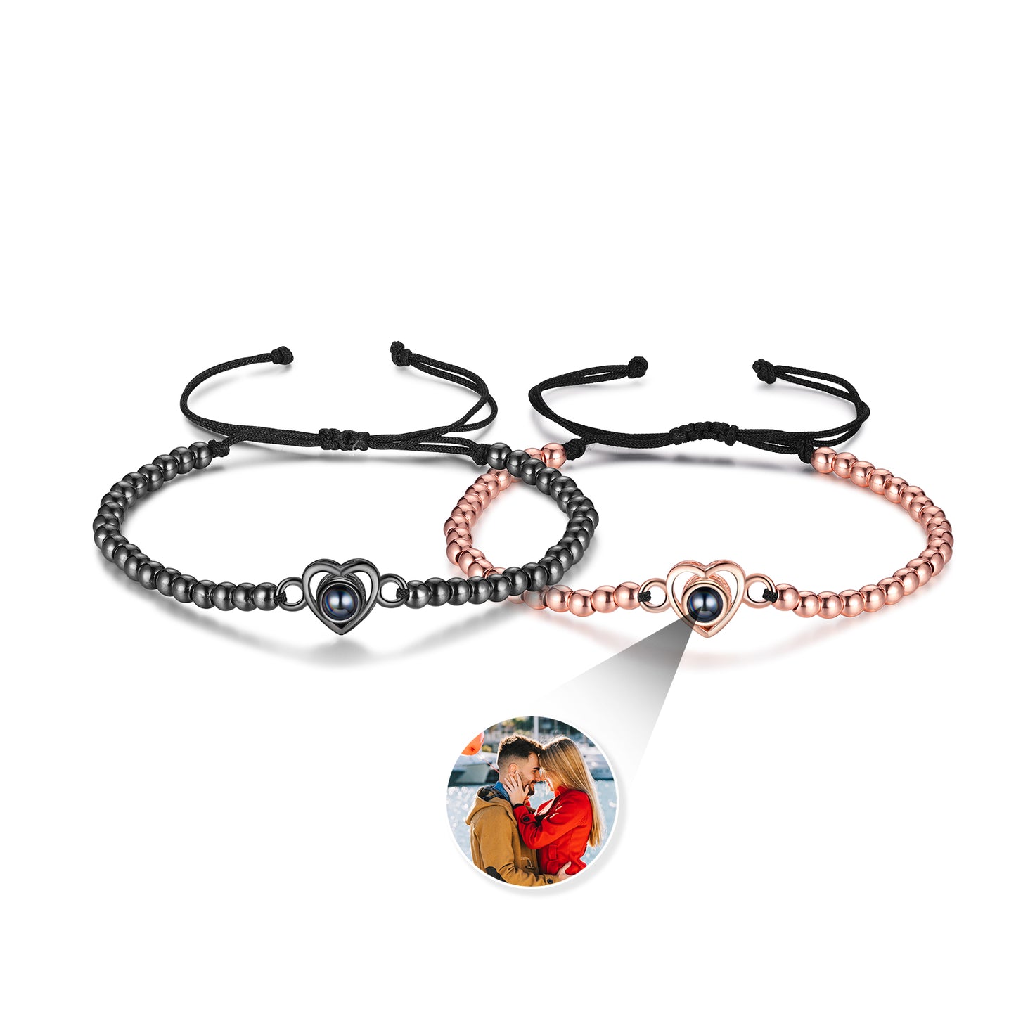 Custom Projection Heart Shaped Couple Bracelet