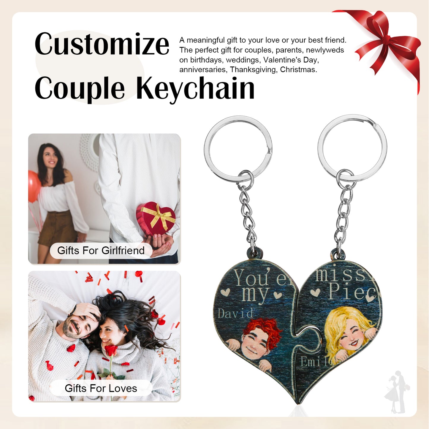 Custom Name Heart Shape Couple Keychain