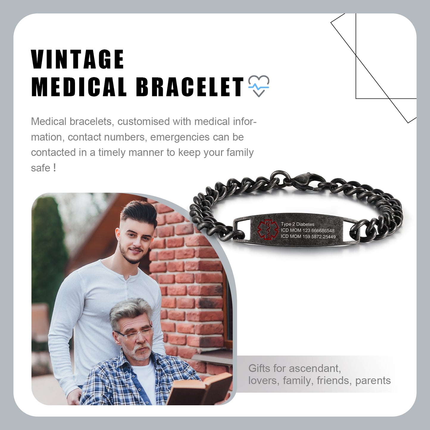 Custom Text Vintage Medical Bracelet