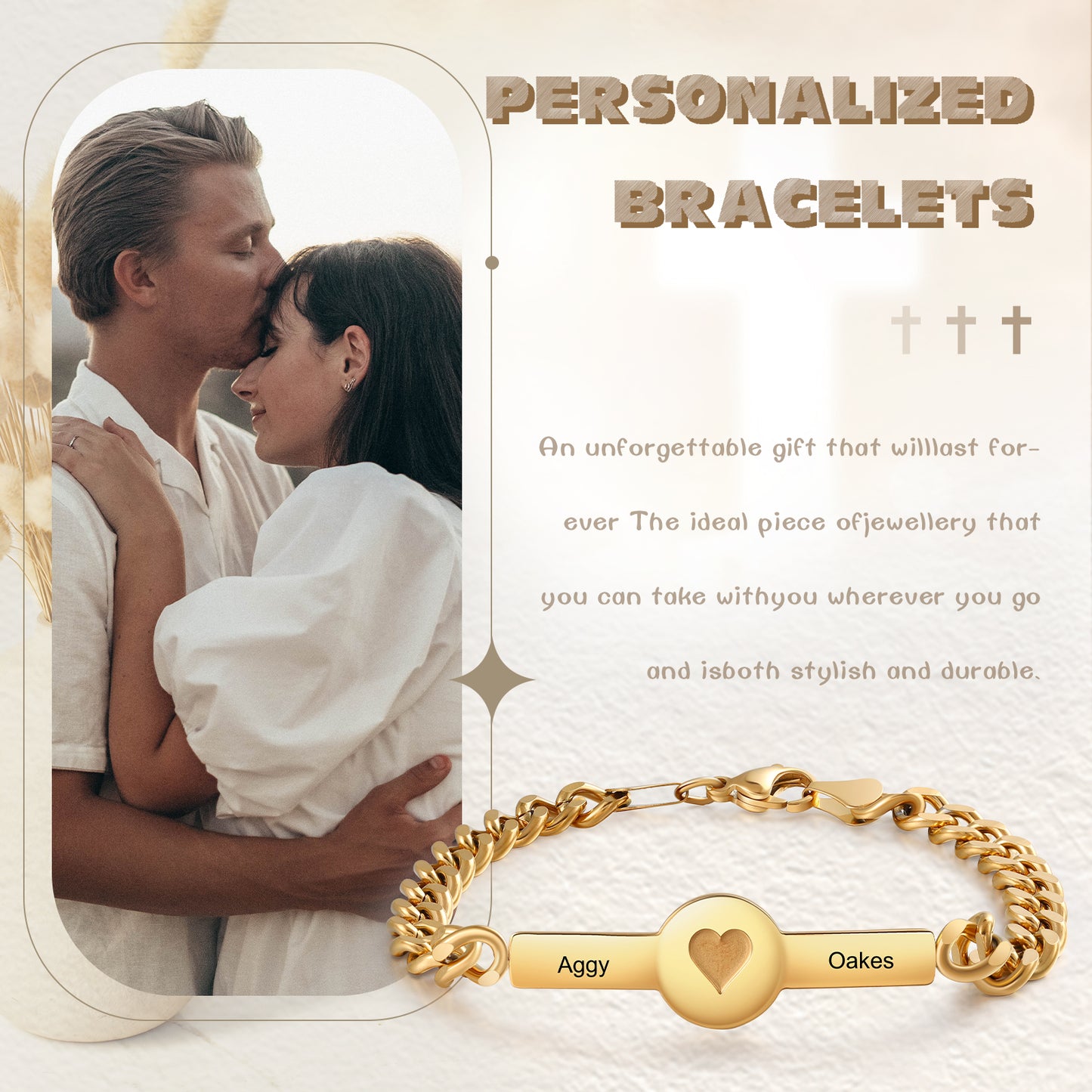 Custom Name Text Heart Shape Couple Bracelet