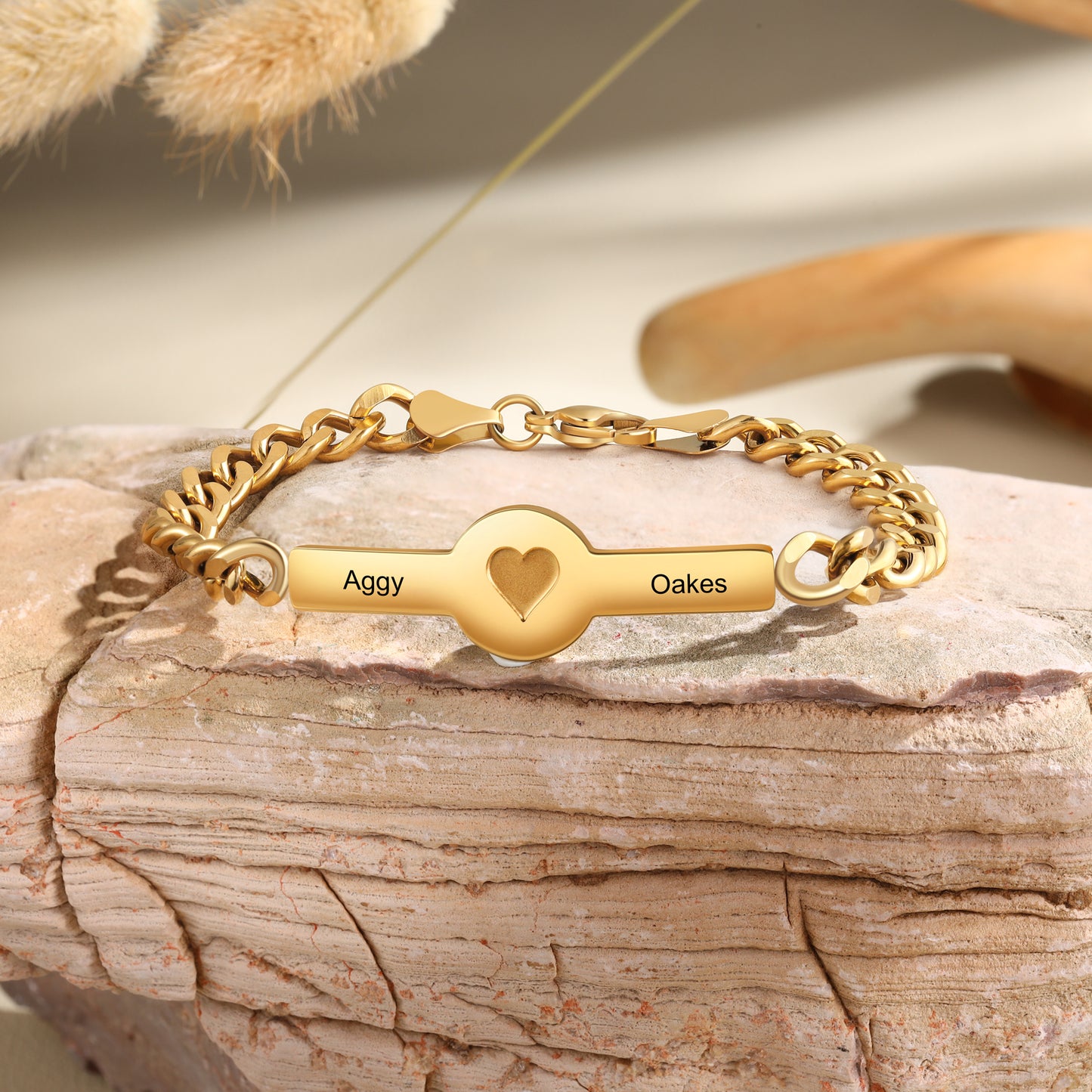 Custom Name Text Heart Shape Couple Bracelet