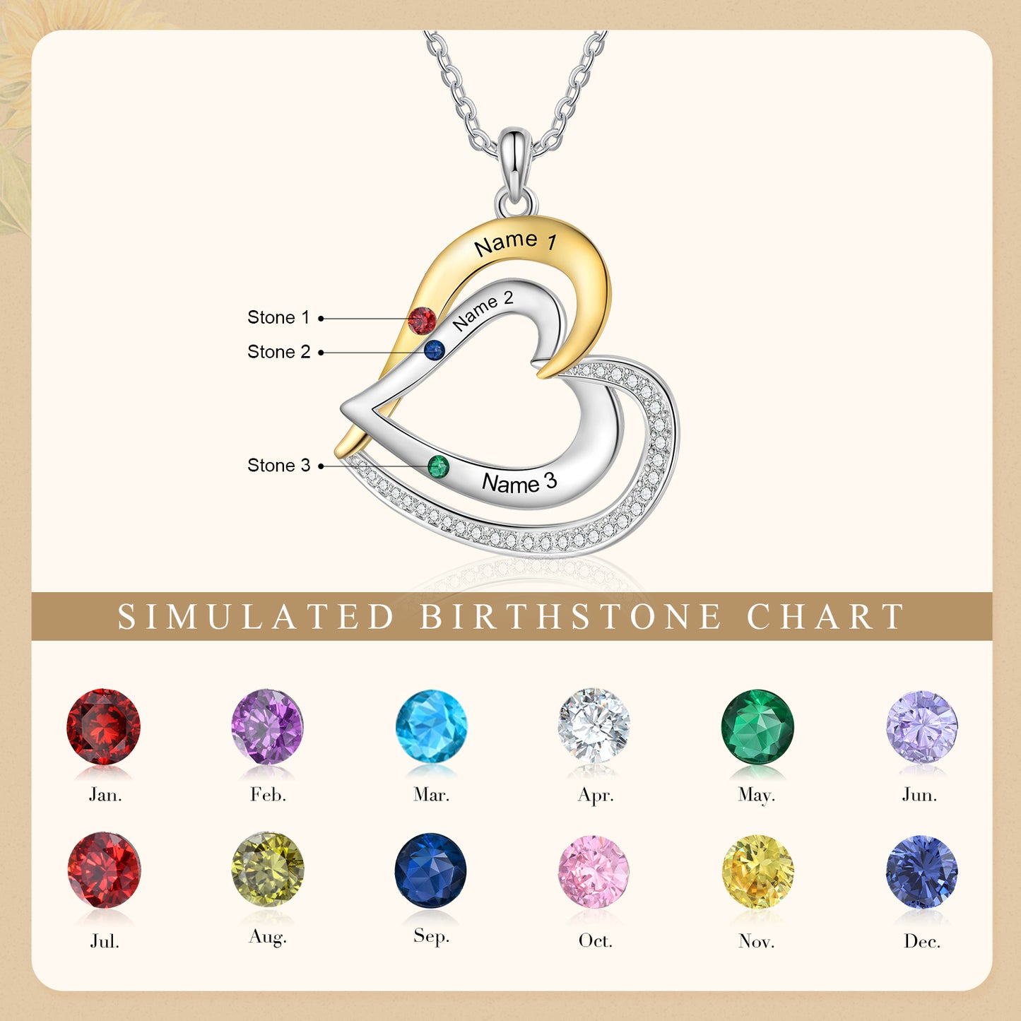 925 Sterling Silver Custom Birthstone Necklace