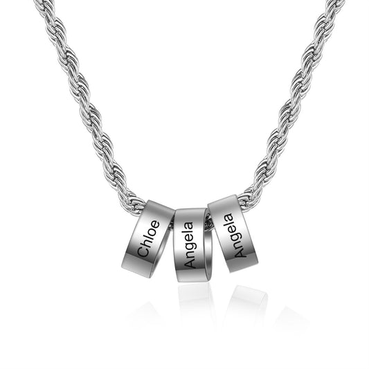 Custom Name Engraving Stainless Steel Charm Bead Necklace