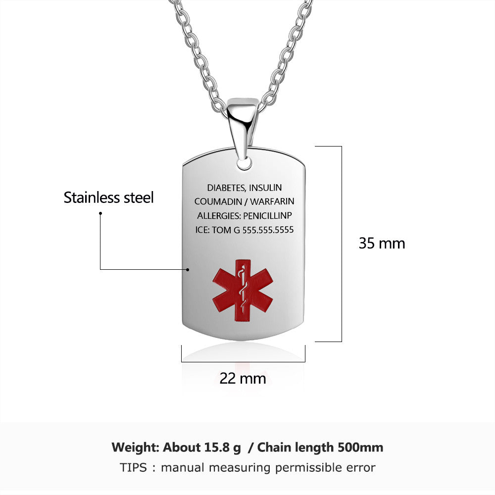 Stainless Steel Medical Alert Pendant Necklace