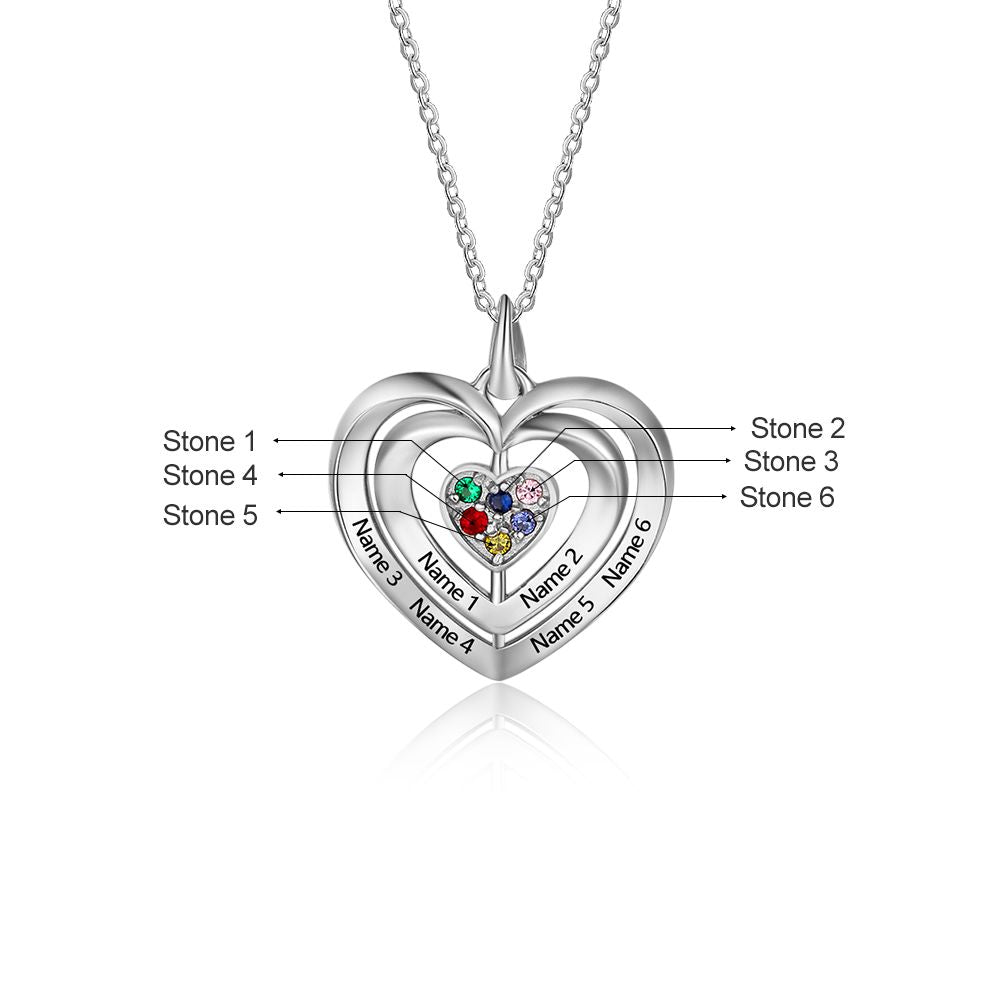 925 Sterling Silver Heart Shape Names Necklaces with Six Colorful Birthstones