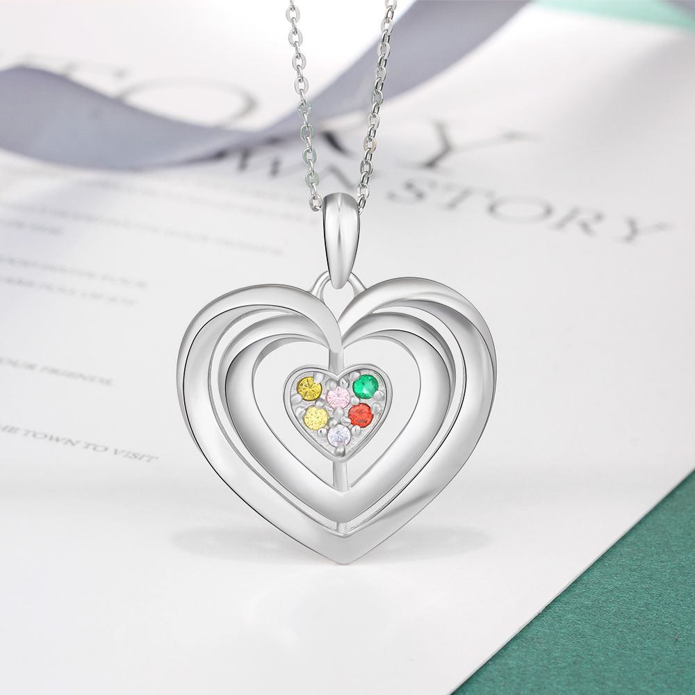 925 Sterling Silver Heart Shape Names Necklaces with Six Colorful Birthstones