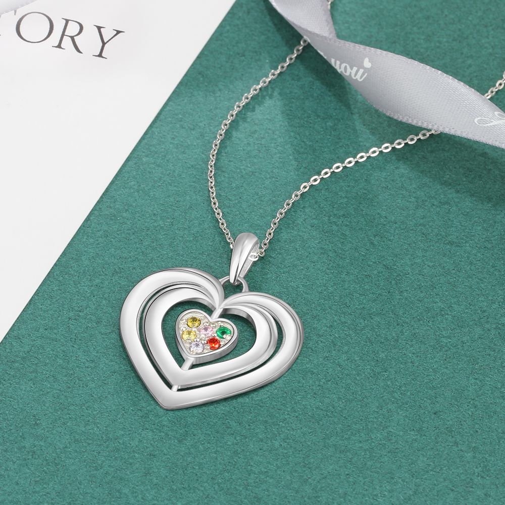 925 Sterling Silver Heart Shape Names Necklaces with Six Colorful Birthstones