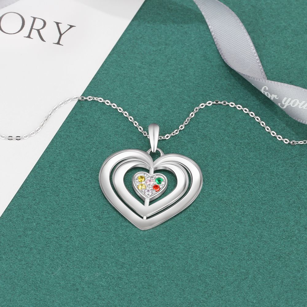 925 Sterling Silver Heart Shape Names Necklaces with Six Colorful Birthstones