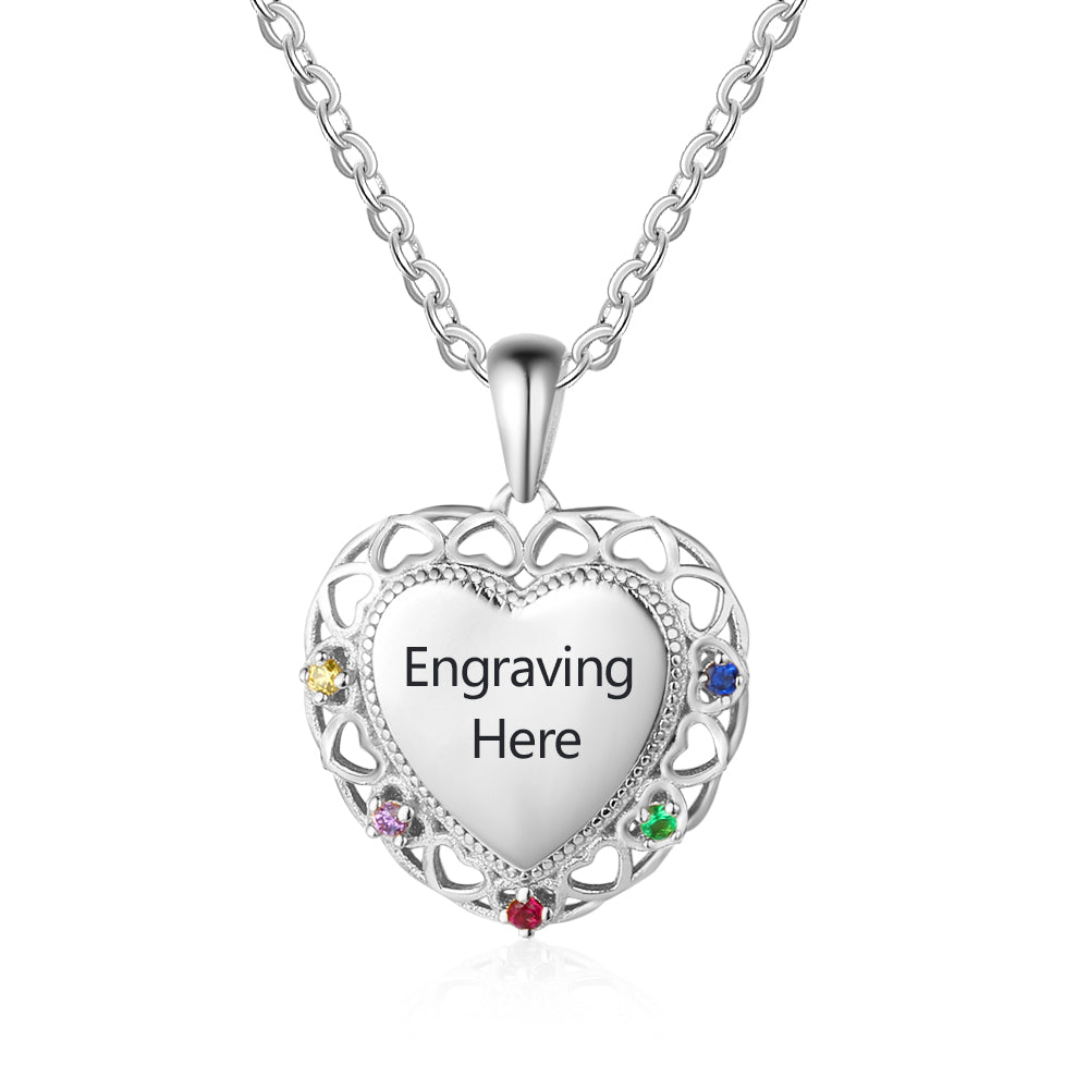 925 Sterling Silver Colorful Birthstones Heart Shape Necklace