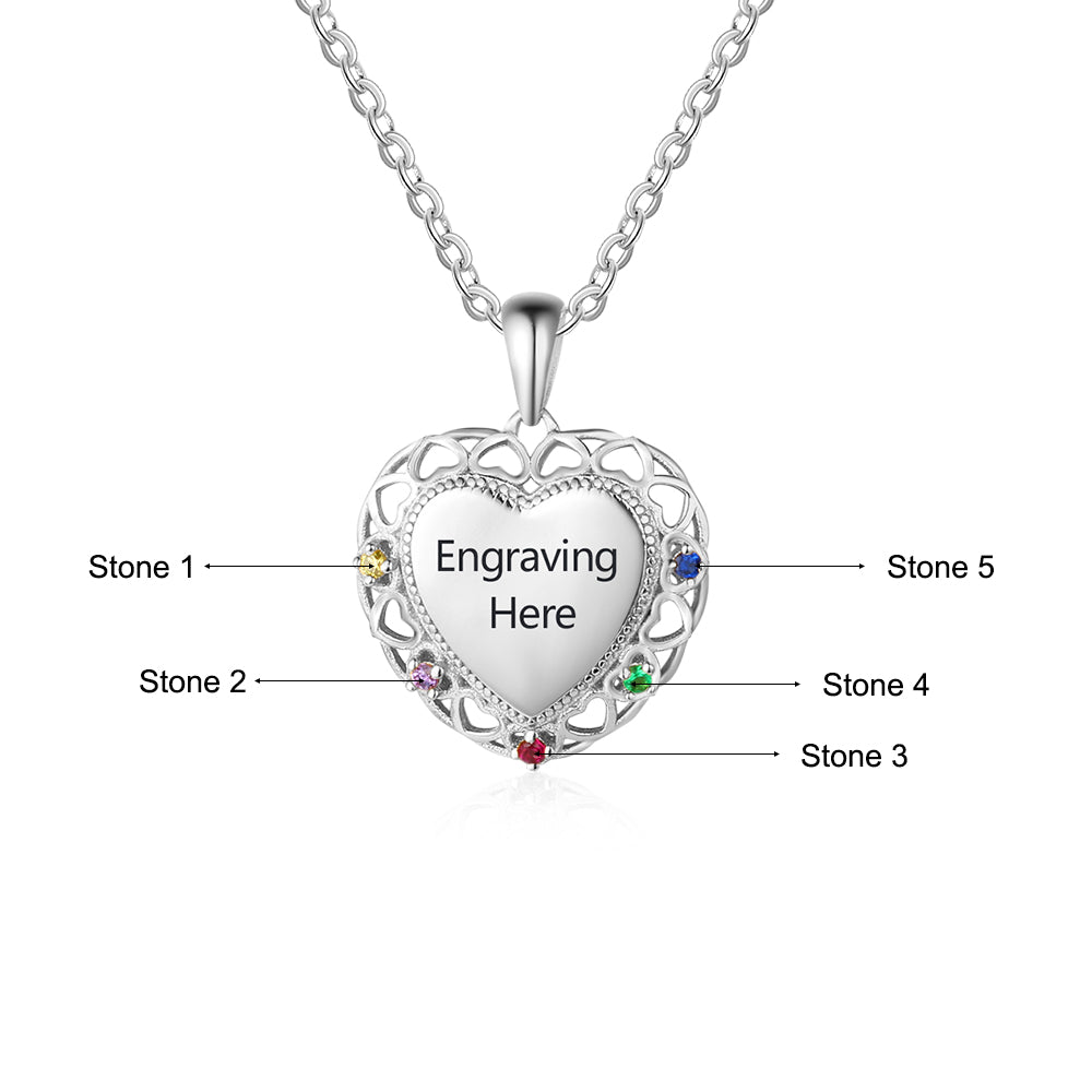 925 Sterling Silver Colorful Birthstones Heart Shape Necklace