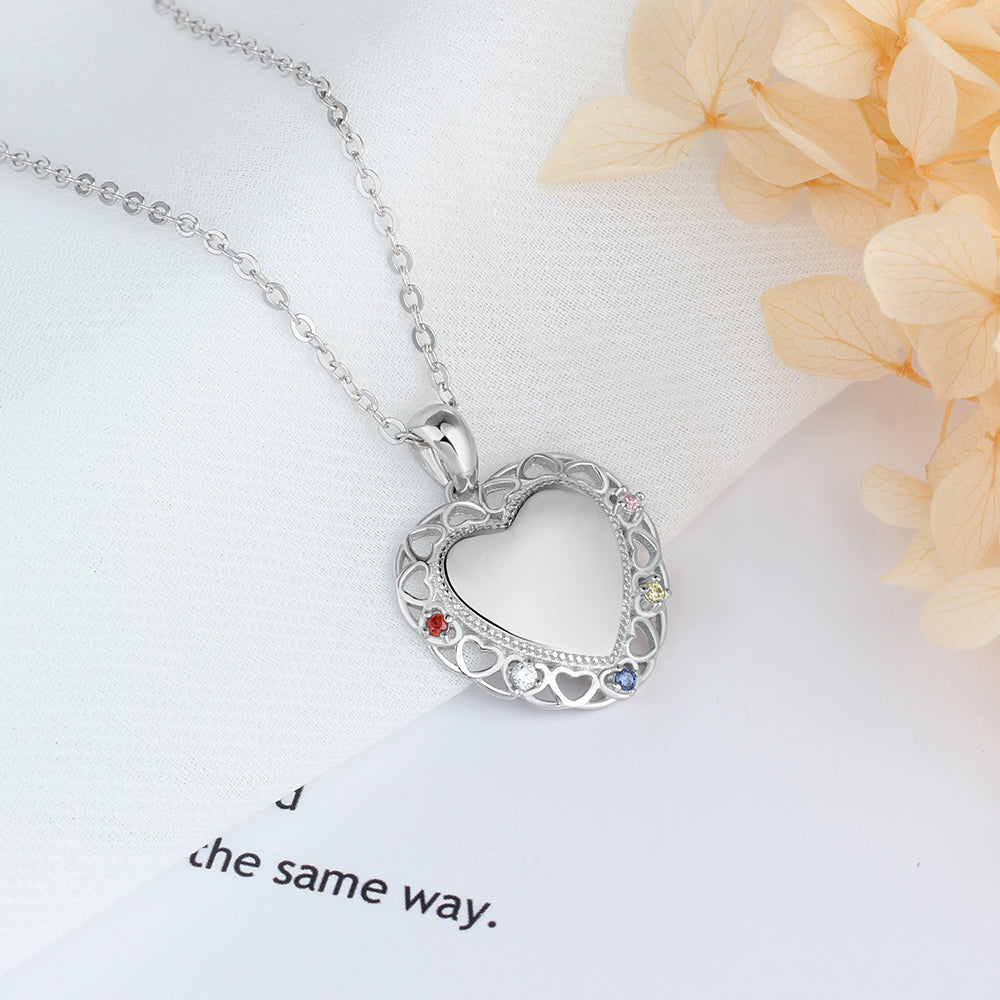 925 Sterling Silver Colorful Birthstones Heart Shape Necklace