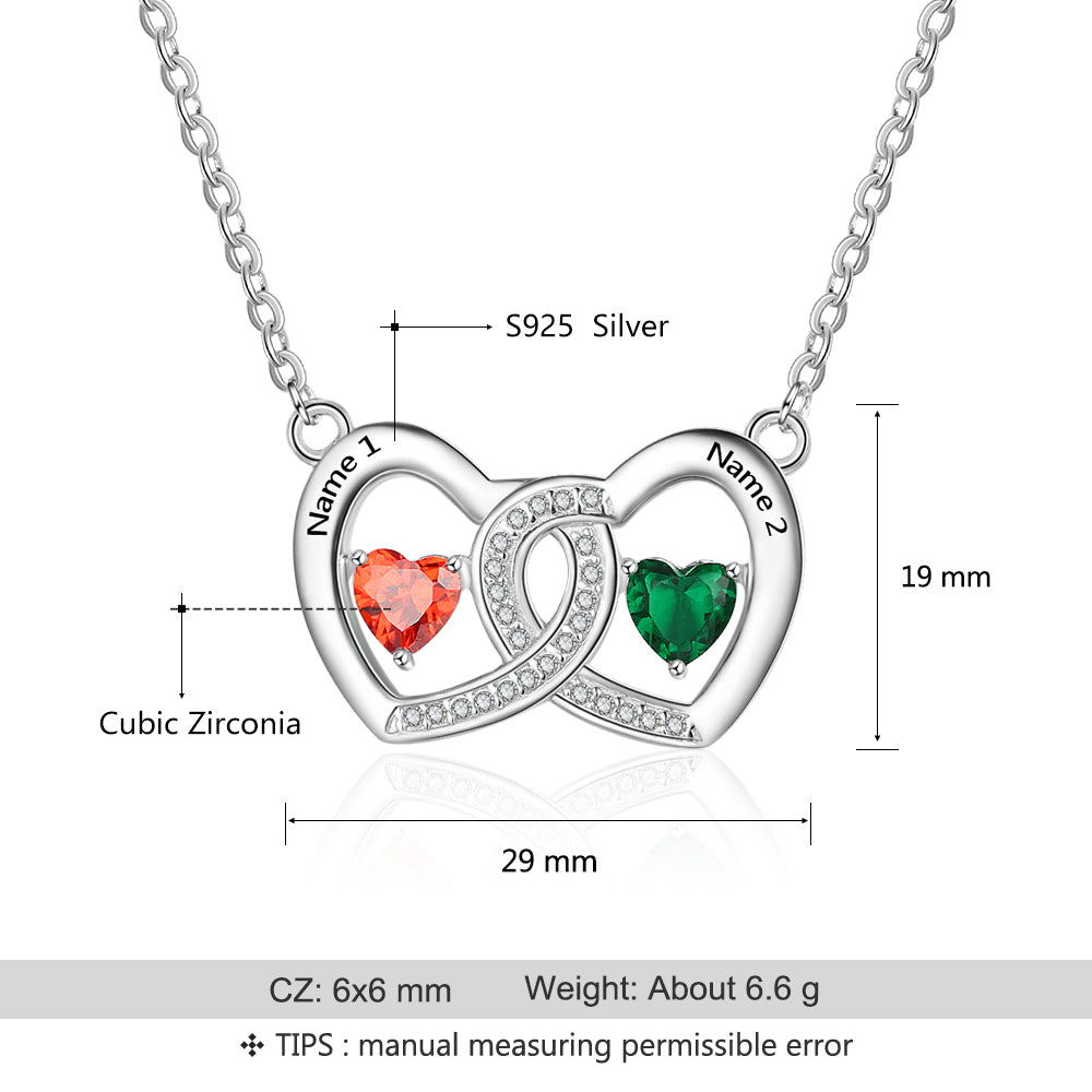 S925 Heart Shape Birthstones Heart Pendant Necklace with Engraving Name