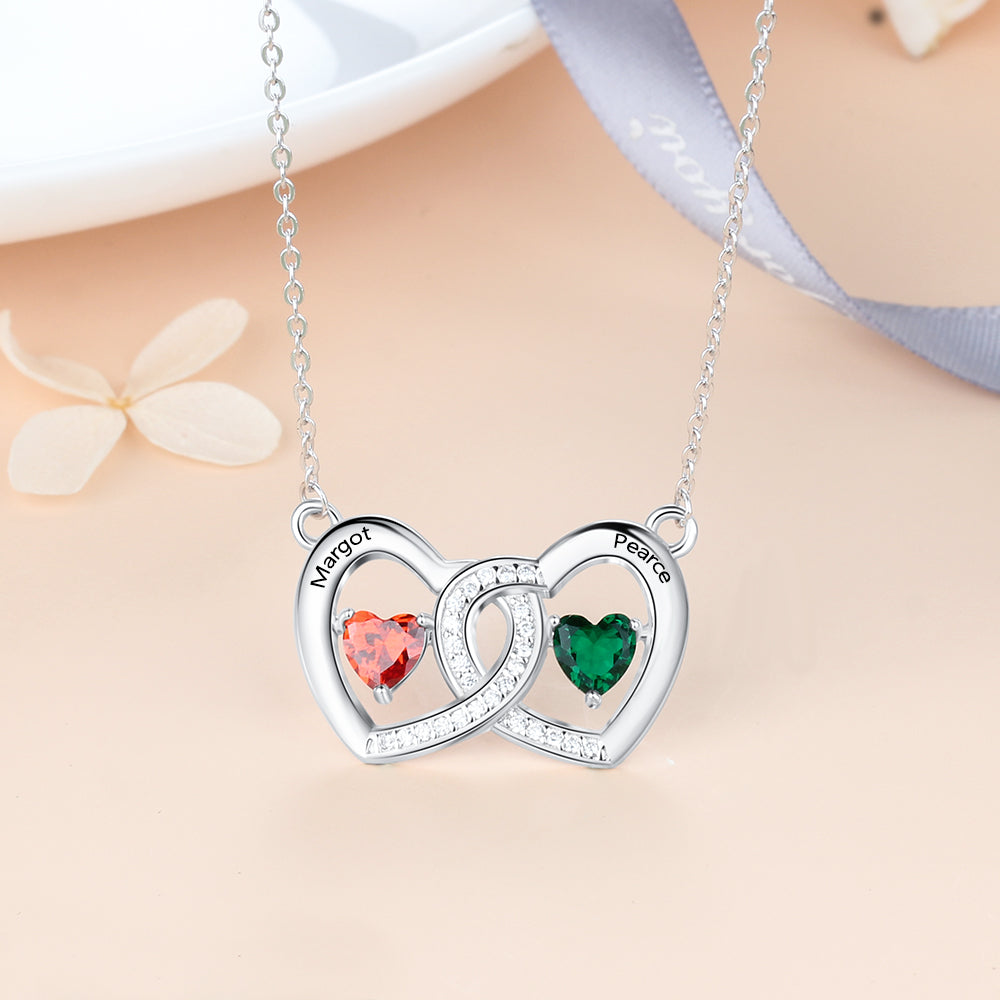 S925 Heart Shape Birthstones Heart Pendant Necklace with Engraving Name