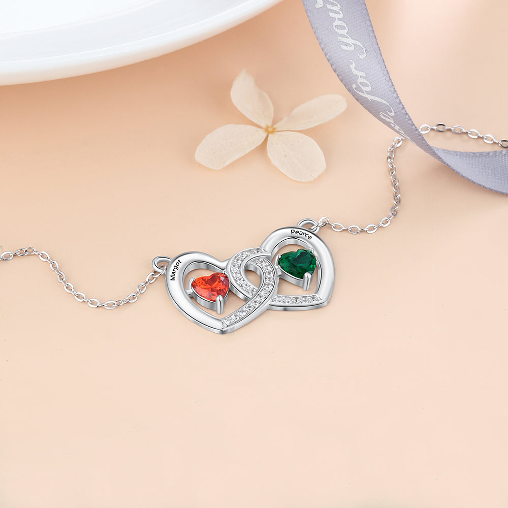 S925 Heart Shape Birthstones Heart Pendant Necklace with Engraving Name