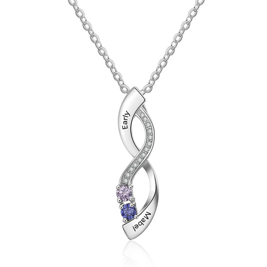 925 Sterling Silver Eight Shape Infinity Pendant Necklace with Birthstones