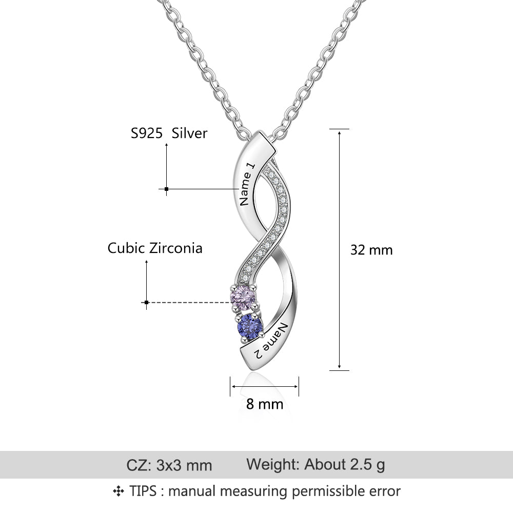 925 Sterling Silver Eight Shape Infinity Pendant Necklace with Birthstones