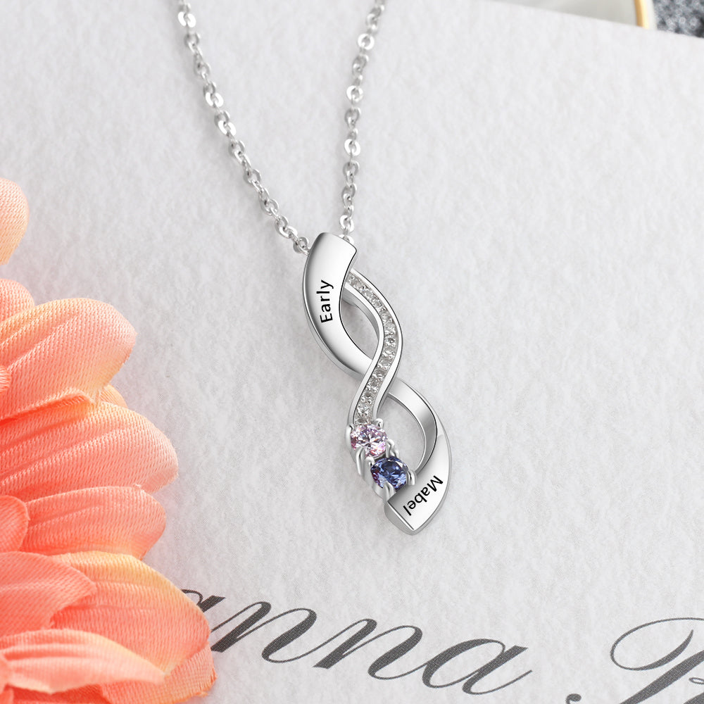 925 Sterling Silver Eight Shape Infinity Pendant Necklace with Birthstones