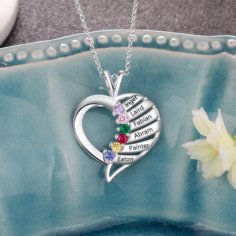 S925 Personalized Names Heart Shape Pendant Necklace with Cubic Zirconia