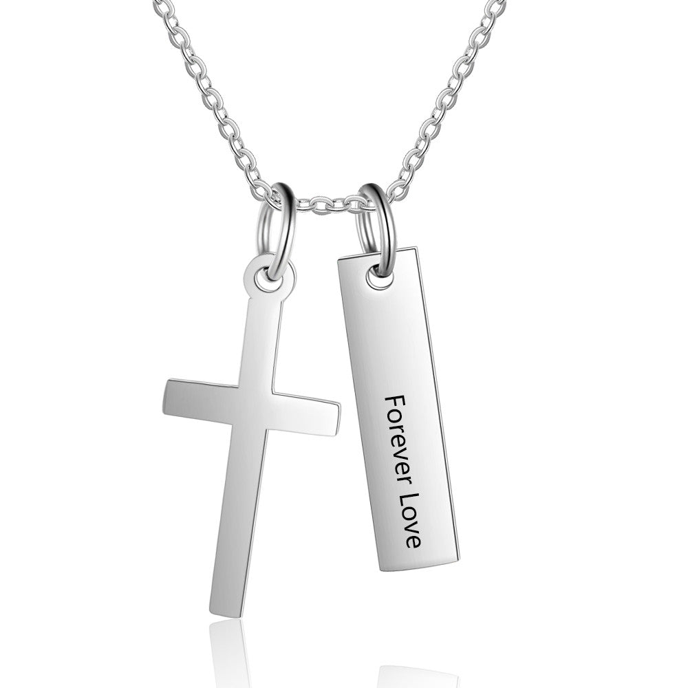 Stainless Steel Flat Cross Necklace Custom Name