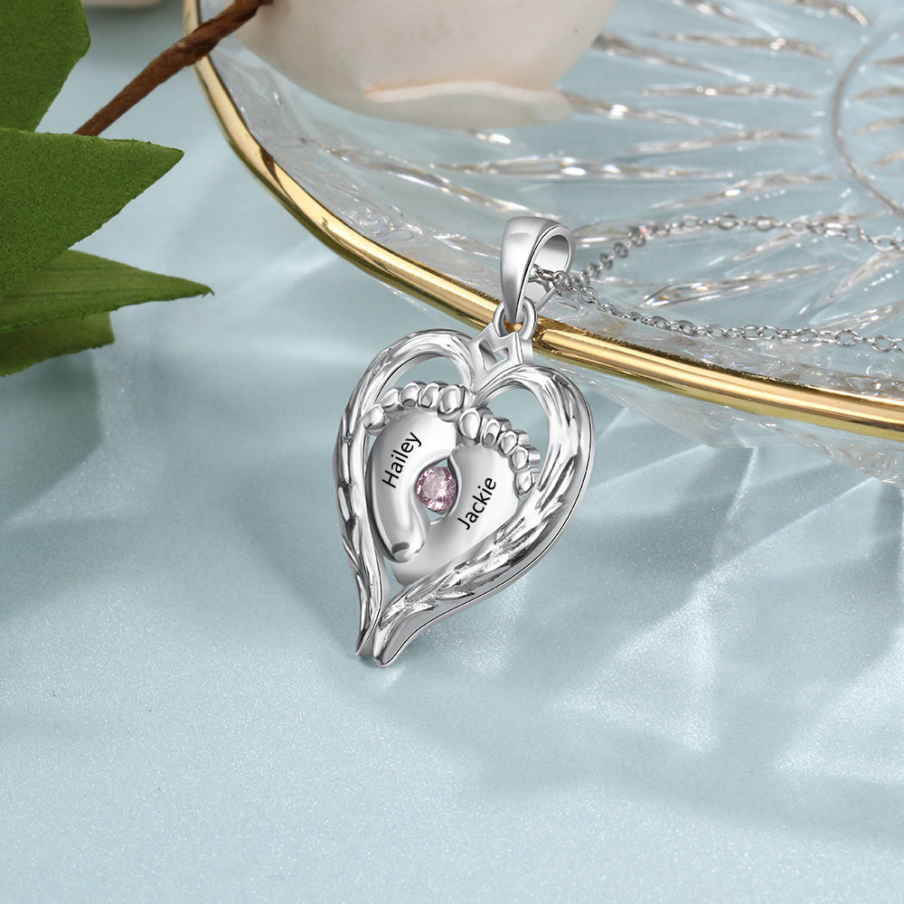 925 Sterling Silver Little feet Heart Pendant Necklace