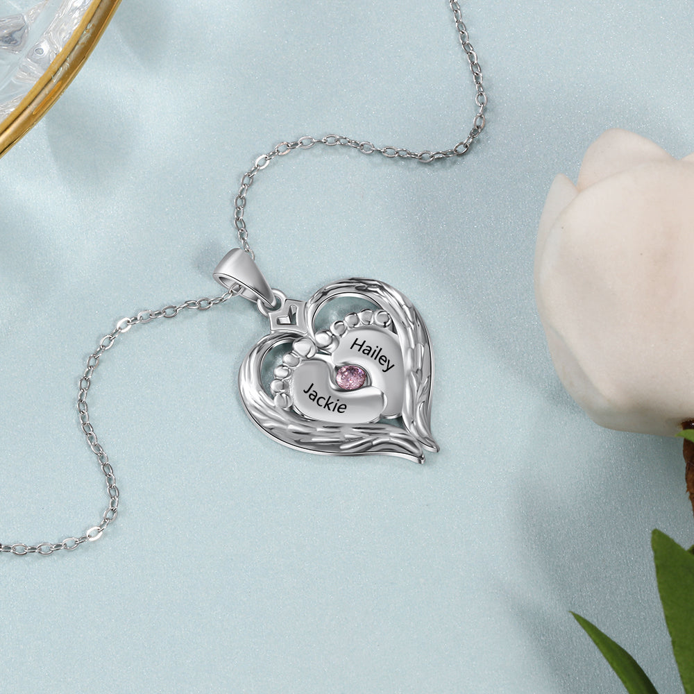 925 Sterling Silver Little feet Heart Pendant Necklace