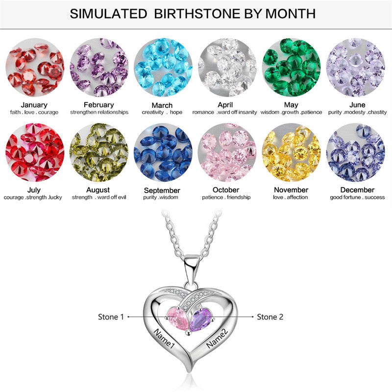 Custom 925 Sterling Silver Two Birthstone Necklace