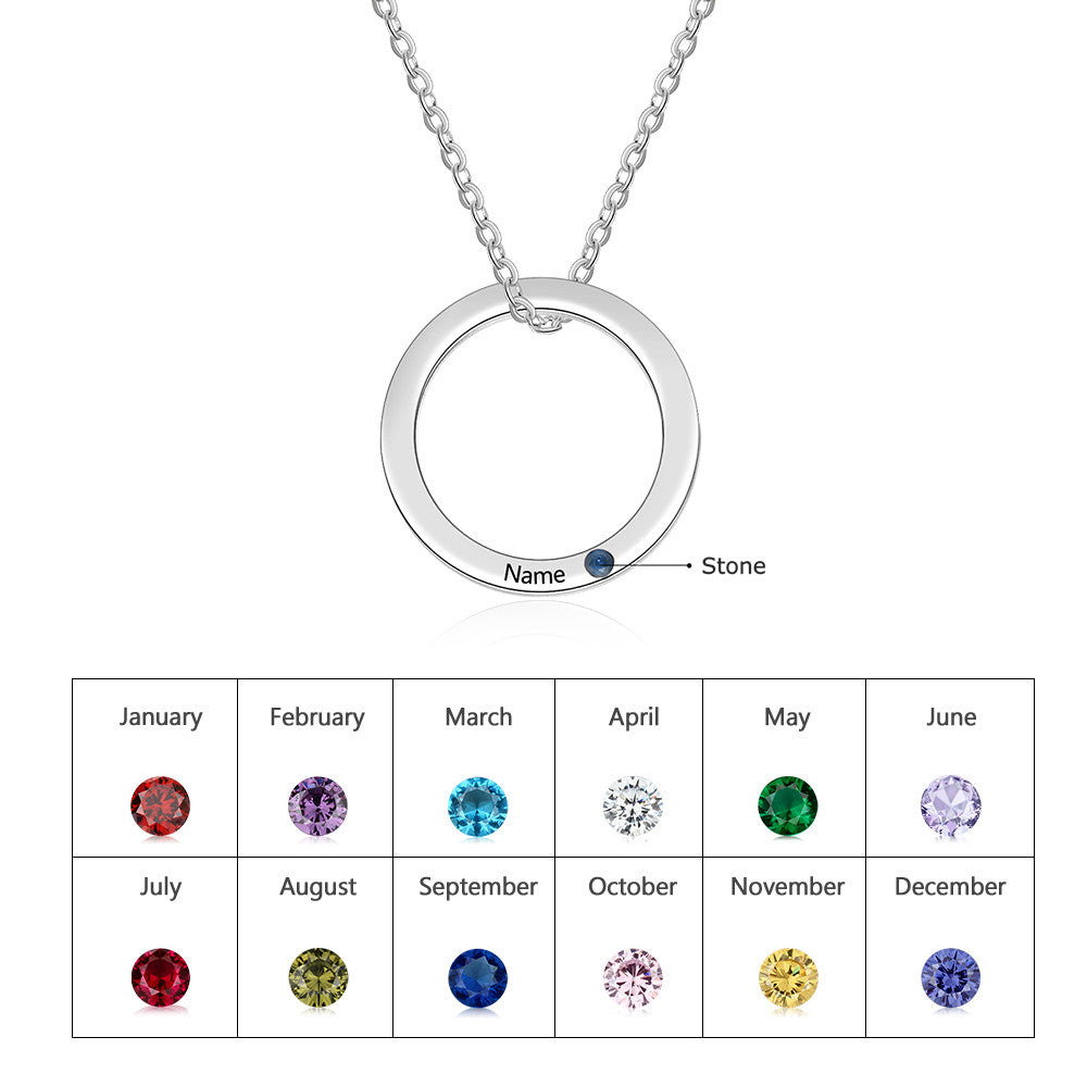 Custom Name And Birthstone Circle Necklace