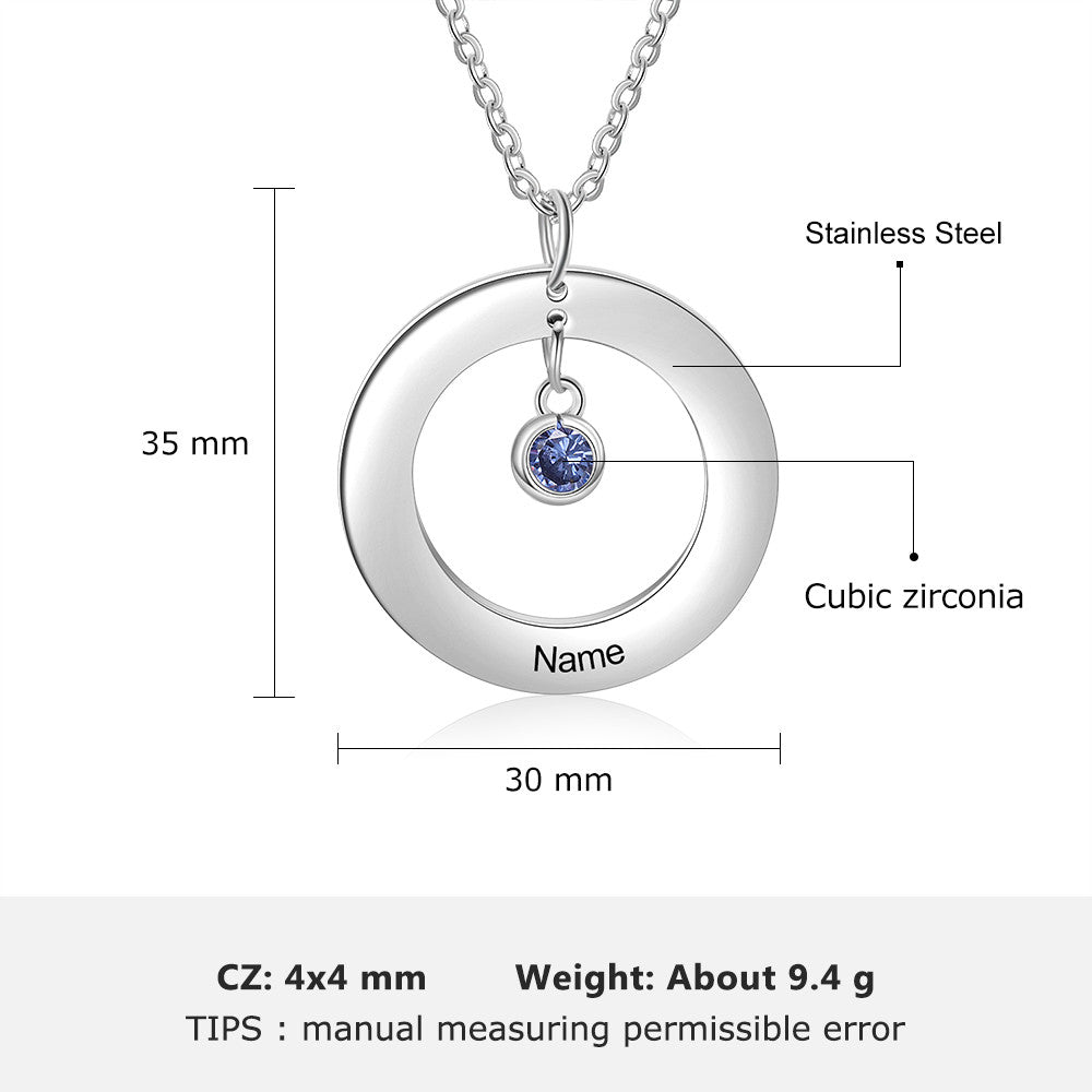 Custom Stainless Steel Birthstone Circle Necklace