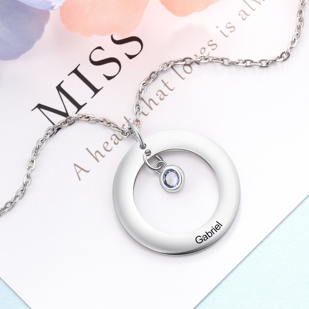 Custom Stainless Steel Birthstone Circle Necklace